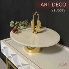 Mukemel Art Deco 3'lü Set Metal & Beyaz Mermer Dekoratif Tabak & Kase Masa Komodin Konsol Şifonyer