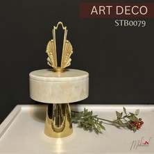 Mukemel Art Deco 3'lü Set Metal & Beyaz Mermer Dekoratif Tabak & Kase Masa Komodin Konsol Şifonyer