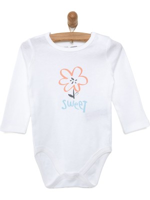 HelloBaby Baskılı Beyaz Uzun Kol Body Kız Bebek