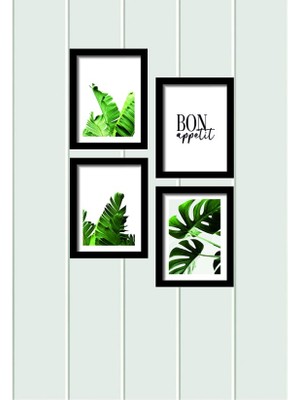 Trend Poster 4 Parça Mutfak Ev Dekarasyon Çerçeve Görünümlü Ahşap Arkası Yapışkanlı Mdf Tablo Çoklu Set