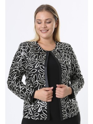 Ladies First Büyük Beden 3814 Siyah Ceket+Bluz Takım Kadınlar İçin Şık ve Özel Olaylara Uygun Tasarım