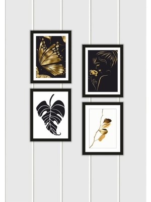 Trend Poster 4 Parça Mutfak Ev Dekorasyon Çerçeve Görünümlü Arkası Yapışkanlı Ahşap Mdf Tablo Set