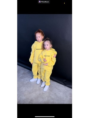 Lolli Boom Kids  Kız Çocuk Nakışlı Slogan Hashtag Oversize Alt Üst Takım Kapüşonlu 3 Iplik Şardonlu