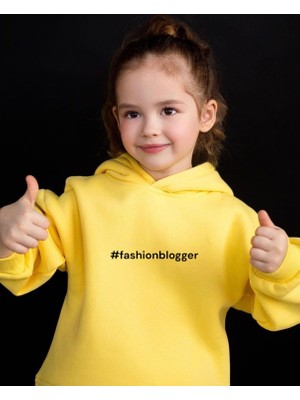 Lolli Boom Kids  Kız Çocuk Nakışlı Slogan Hashtag Oversize Alt Üst Takım Kapüşonlu 3 Iplik Şardonlu