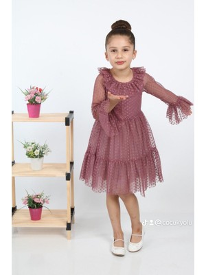 Çocuk Yolu Kids Çocukyolukids Puantiyeli Tüllü Bordo Kız Çocuk Elbise A1111141111017