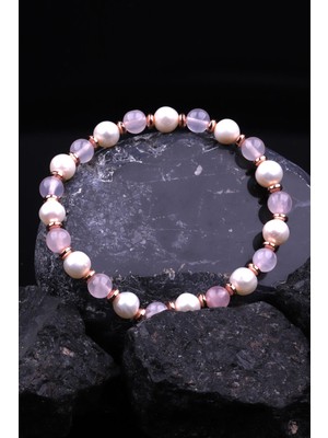 Alibaba Doğaltaş Inci - Hematit - Pembe Kuvars Doğal Taş Tasarım Bileklik