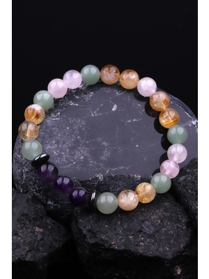 Alibaba Doğaltaş Sitrin - Pembe Kuvars - Aventurin - Hematit Doğal Taş Tasarım Bileklik