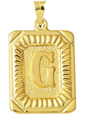 Bilezikci Kare Plakalı G Harf Kolye Ucu 14 Ayar Altın
