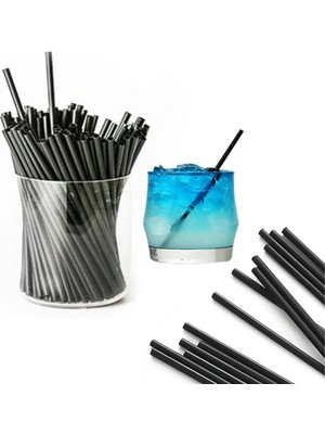 Adin Tasarım Kısa Kokteyl Pipeti 300LÜ 14 cm Kıl Pipet Siyah Ince Kokteyl Pipeti Kıl Pipet Amerikan Kokteyl Pipet