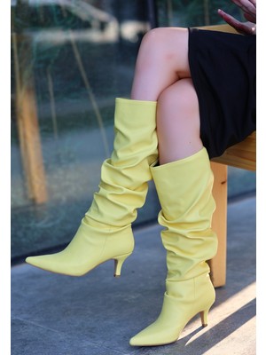 Modalem Sarı Cilt Topuklu Kadın Çizme 53377