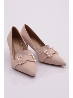 DGN 37020 Kadın Kare Taş Süsleme Topuklu Ayakkabı