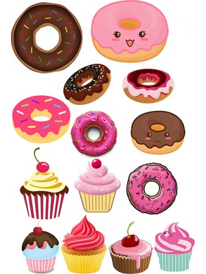 Bsb Donat Cupcake Sticker Telefon Laptop Notebook Tablet Defter Matara Stiker Etiket ST441