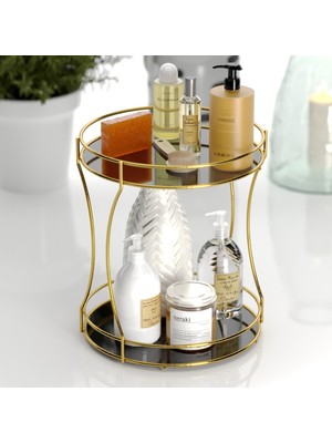 Tekno-tel Teknotel 2 Katlı Kozmetik Takı Aksesuar Standı Dekoratif Gold EG213