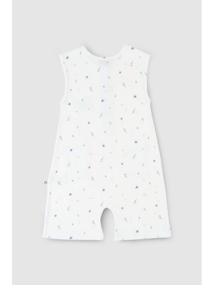 Little Gusto Bambu Çiçek Desenli Kolsuz Şort Tulum Beyaz