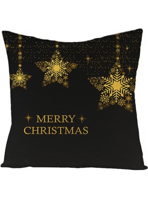 Merry Christmas Yastık Kılıfı Siyah Altın Noel Kare Keten Atmak Yastık Baskı Dekorasyon Çekyat Kanepe Oturma Odası Için Minder Örtüsü (Siyah 12) (Yurt Dışından)