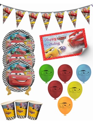 snowparty Cars Bayraklı ve Afişli 16 Kişilik Doğum Günü Parti Malzemeleri Süsleri Seti