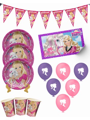 snowparty Barbie Bayraklı ve Afişli 16 Kişilik Doğum Günü Parti Malzemeleri Süsleri Seti