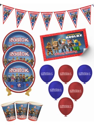 snowparty Roblox Robloks Bayraklı ve Afişli 24 Kişilik Doğum Günü Parti Malzemeleri Süsleri Seti