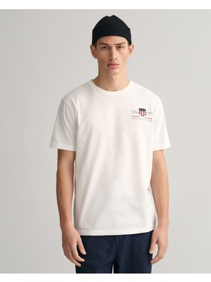Gant Erkek Beyaz Regular Fit Bisiklet Yaka Logolu T-Shirt 2067004.110