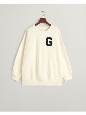 Gant Kadın Krem Oversize Fit Bisiklet Yaka Logolu Sweatshirt 4200738.130