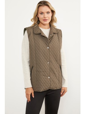 Sementa Çıt Çıtlı Fermuar Cepli Kapitone Yelek - Haki