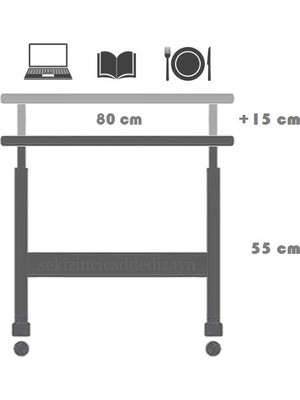 servetavcı Yükseklik Ayarlı Çalışma Masası - Ceviz (Tekerli) 80X40