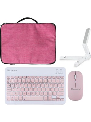 Microcase Tablet Çanta + Bluetooth Klavye + Mouse + Tablet Standı - Pembe