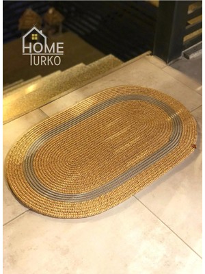 Home Turko Jüt, Desenli Gri Şeritli, Kapı Önü, Paspas, Banyo Paspası, Balkon Paspası / Hediyelik, Ev Eşyası