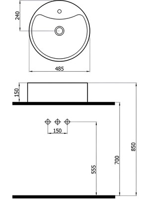 Newarc Batarya Delikli Tezgah Üstü Lavabo 5017