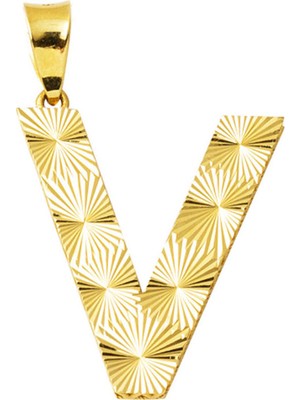 Bilezikci 14 Ayar Altın Işlemeli V Harf Kolye Ucu