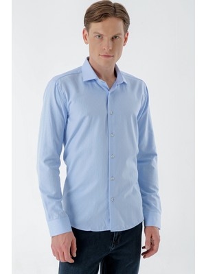 Morven  Erkek A. Mavi Parma Armür Şamre Desenli Slim Fit Gömlek