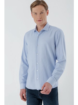 Morven  Erkek Mavi Trend Baskılı Desenli Italyan Yaka Slim Fit Gömlek