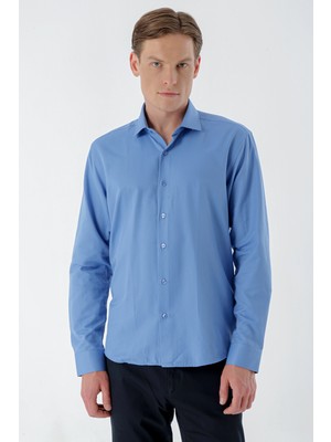 Morven  Erkek Mavi Şamre Trend Slim Fit Gömlek