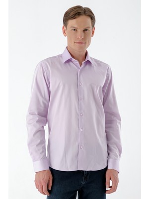 Morven  Erkek Lila Pamuk Saten Düz Desen Slim Fit Gömlek