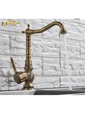 Mym Antik Işlemeli Kısa Lavabo Bataryası