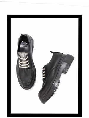 Bambi Siyah Lame Taşlı  Kadın Loafer Ayakkabı K01503741709