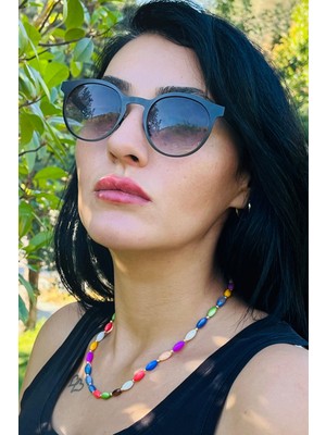 Mosvian Çok Renkli Sedef Taşı Kadın Kolye, Gerçek Doğal Taş, El Yapımı Tasarım, Altın Kaplama Zincir