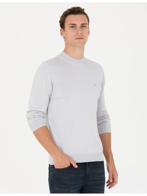 Pierre Cardin Erkek Krem Melanj Slim Fit Yarım Balıkçı Yaka Basic Triko Kazak 50276534-VR159