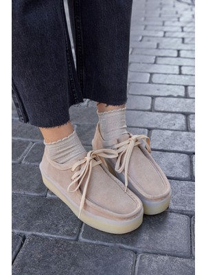 Nilufarr James Bisküvi  Deri Bağcıklı Kadın Ayakkabı