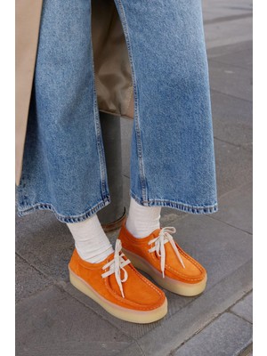 Nilufarr James Turuncu  Deri Bağcıklı Kadın Ayakkabı