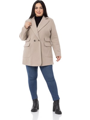 Disentis Modest Büyük Beden Cep Detaylı Astarlı Kısa Taş Rengi Kaban