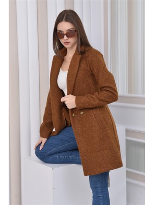 Nuseel Yeni Sezon Uzun Kıvırcık Kaban Ceket Kahverengi