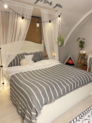 Homecella 4 Katlı Çift Kişilik  Organik Müslin Pike/yatak Örtüsü Çizgili Vizon