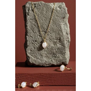 Takı Depo Doğal Ay Taşı Taşlı Minimal Gümüş Kadın Takı Seti Altın Rengi - 10