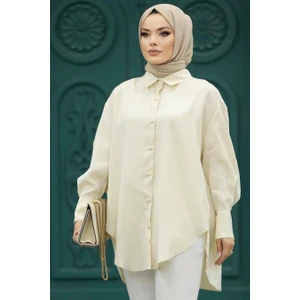 Neva Style Arkası Uzun Bej Tesettür Gömlek 10236BEJ