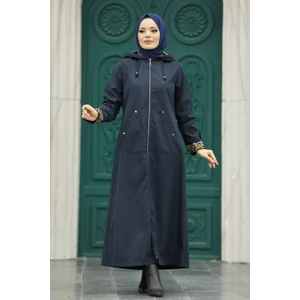 Neva Style Kapşonlu Lacivert Tesettür Kaban 60623L