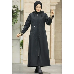 Neva Style Kapşonlu Siyah Tesettür Kaban 60623S