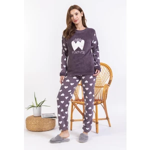 Mutlu City Yeni Sezon Sonbahar/Kış Kadın Welsoft Polar Yuvarlak Yaka Kalp Desenli Kalın Pijama Takımı 30008