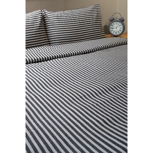 Siyah Çizgili Keten Tek Kişilik Nevresim Yastık Seti 160X220 cm