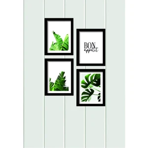 Trend Poster 4 Parça Mutfak Ev Dekarasyon Çerçeve Görünümlü Ahşap Arkası Yapışkanlı Mdf Tablo Çoklu Set